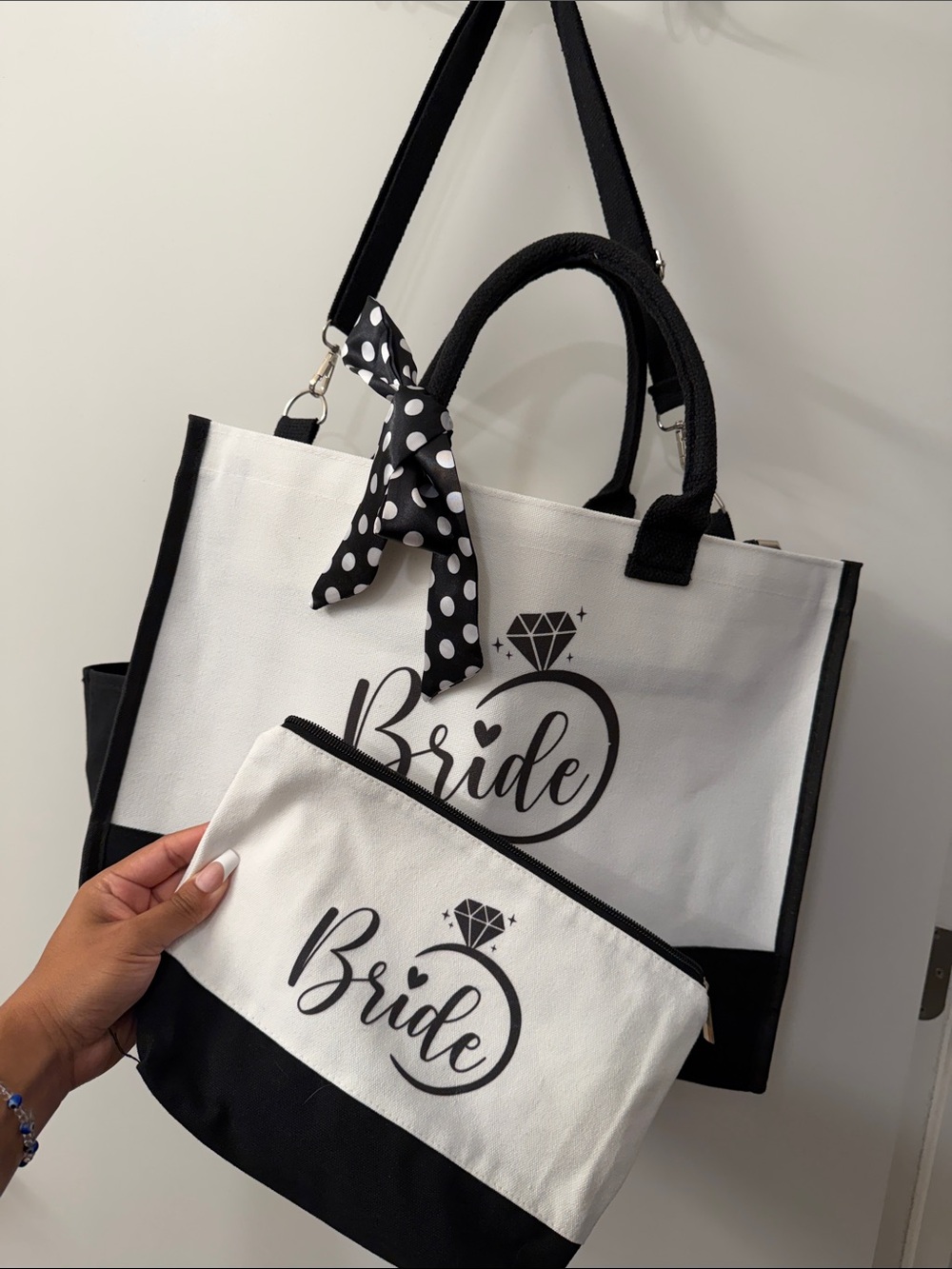 Bride Canvas Tote Bag in Black and White